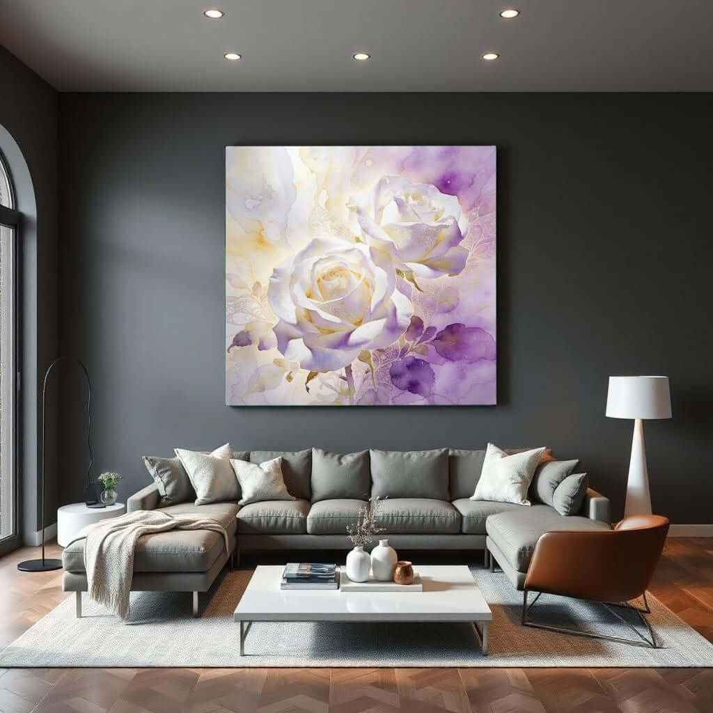 canvas schilderij woonkamer Lila rozen w