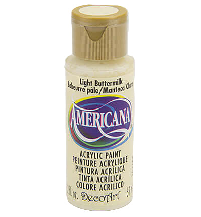 Light Buttermilk Americana acrylic paint bottle from Americana DecoArt, ideal for art and home decor projects.