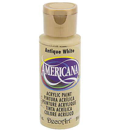 Antique White Americana acrylic paint by DecoArt in 59 ml bottle, ideal for art and home decor projects.