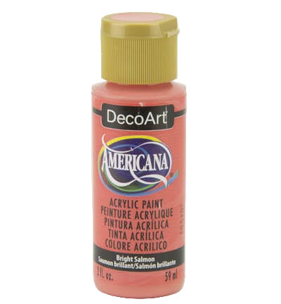 Bright Salmon Americana acrylic paint by DecoArt, 59 ml bottle with matte finish and vibrant color.