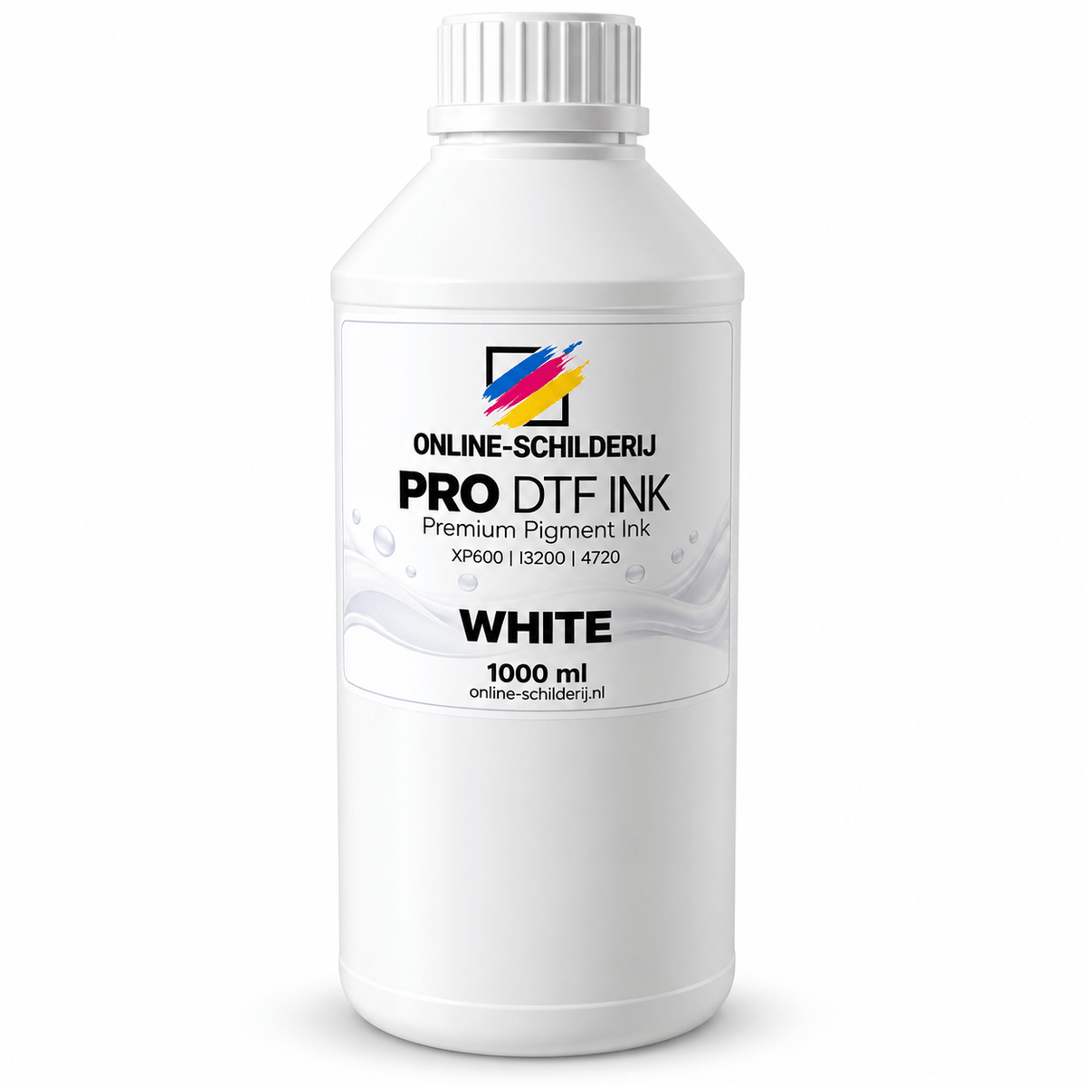 Online-Schilderij PRO DTF Inkt Wit 1000 ml – premium pigmentinkt voor DTF textielbedrukking.