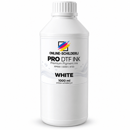 Online-Schilderij PRO DTF Inkt Wit 1000 ml – premium pigmentinkt voor DTF textielbedrukking.