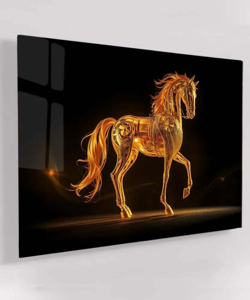 Fiery Mechanical Horse - Online Schilderij - Glas Schilderij